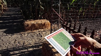 Blond Babe Flashes In Corn Maze