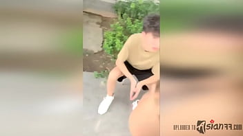 Shameless Asian Slut Fucks Herself Outdoors In Public