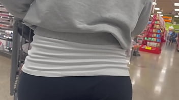 Candid Huge Booty See Thru Pants Grocery Shopping
